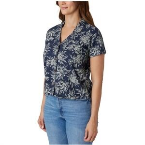 Hang‎ Ten Linen Blue Floral 2X Button Up Short Sleeve Shirt Top Resortwear NWT